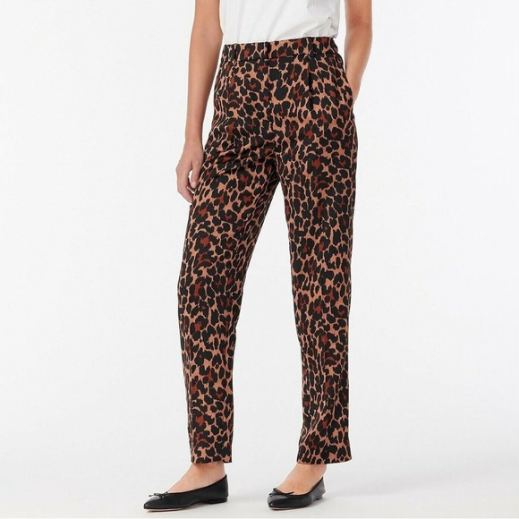J. Crew High-Rise Wide-Leg Leopard Trouser Pants Size 4 - Picture 1 of 8